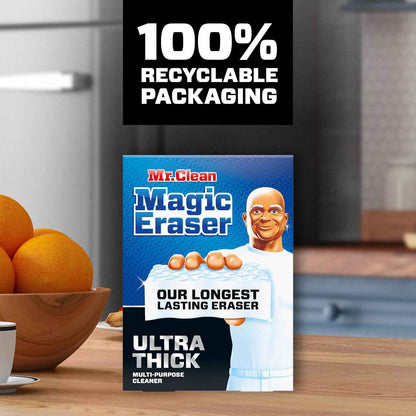 Mr. Clean Magic Eraser Sponge, All Purpose Cleaner, Long Lasting Cleaning Scrubber, Wall Cleaner, Sneaker Cleaner, Oven Cleaner, Kitchen, Bathroom, Shower Cleaning Supplies, Ultra Thick