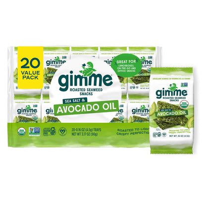 Gimme Seaweed Organic Premium Roasted Seaweed Snacks, Teriyaki, 20 Count, Keto, Vegan, Gluten-Free, Great Source of Omega3s and Iodine, Healthy On-The-Go Snack for Kids and Adults