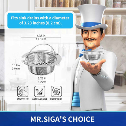 MR.SIGA Kitchen Sink Strainer, Stainless Steel Sink Drain Strainer, Dishwasher Safe, 2 Pack