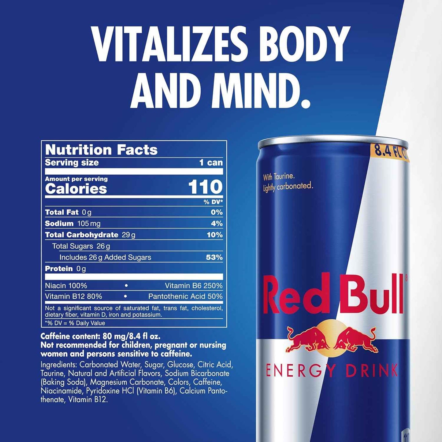 Red Bull Energy Drink with 80mg Caffeine plus Taurine & B Vitamins