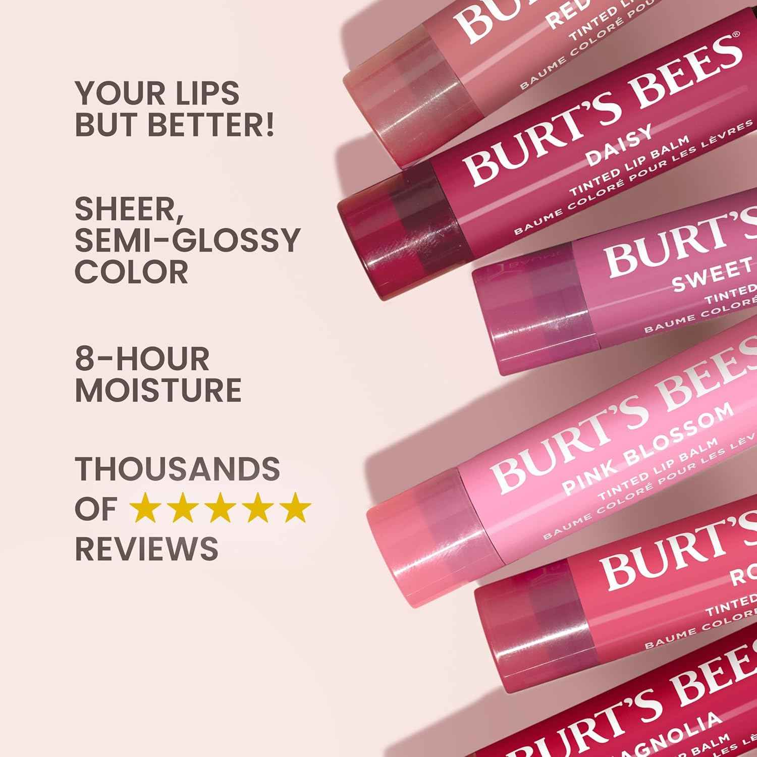 Burt's Bees Lip Tint Balm with Long Lasting 2 in 1 Duo Tinted Balm Formula, Color Infused with Deeply Hydrating Shea Butter for a Natural Looking Buildable Finish