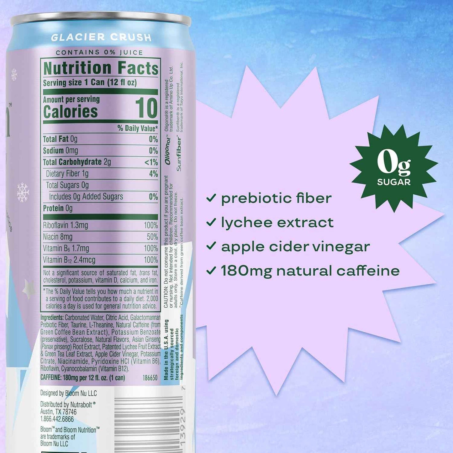 Bloom Nutrition Sparkling Energy Drink - Natural Caffeine, Zero Sugar, 180mg - Antioxidant-Rich with Green Coffee Bean, Green Tea Extract, Prebiotics