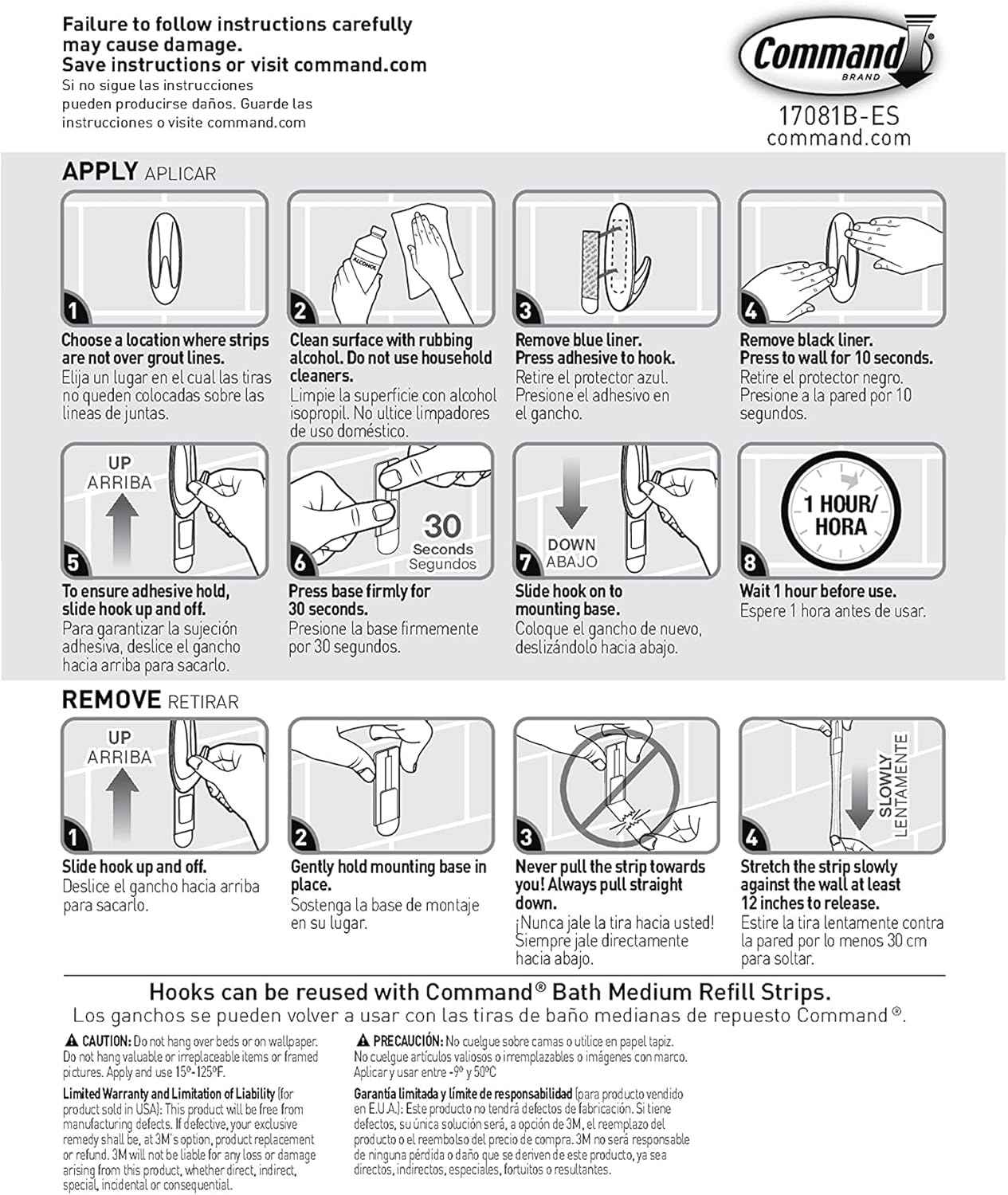 Command Designer Bath Hooks, White, 2-Hooks with Water-Resistant Strips (17081B-ES), Organize Your Dorm
