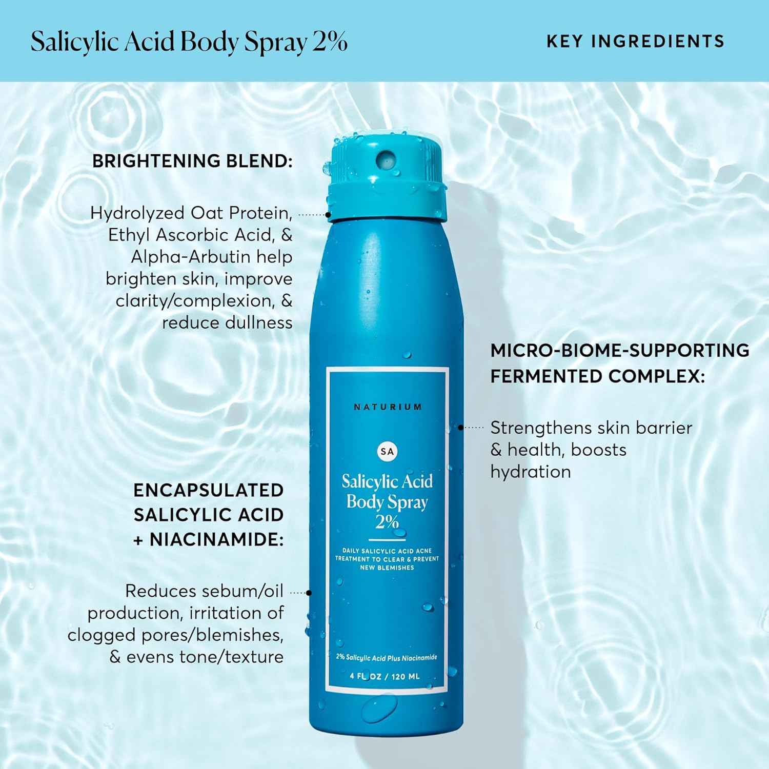 Naturium Salicylic Acid Body Spray 2%, Blemish-Fighting & Pore Treatment, with Niacinamide Plus Encapsulated Salicylic Acid, 4 oz