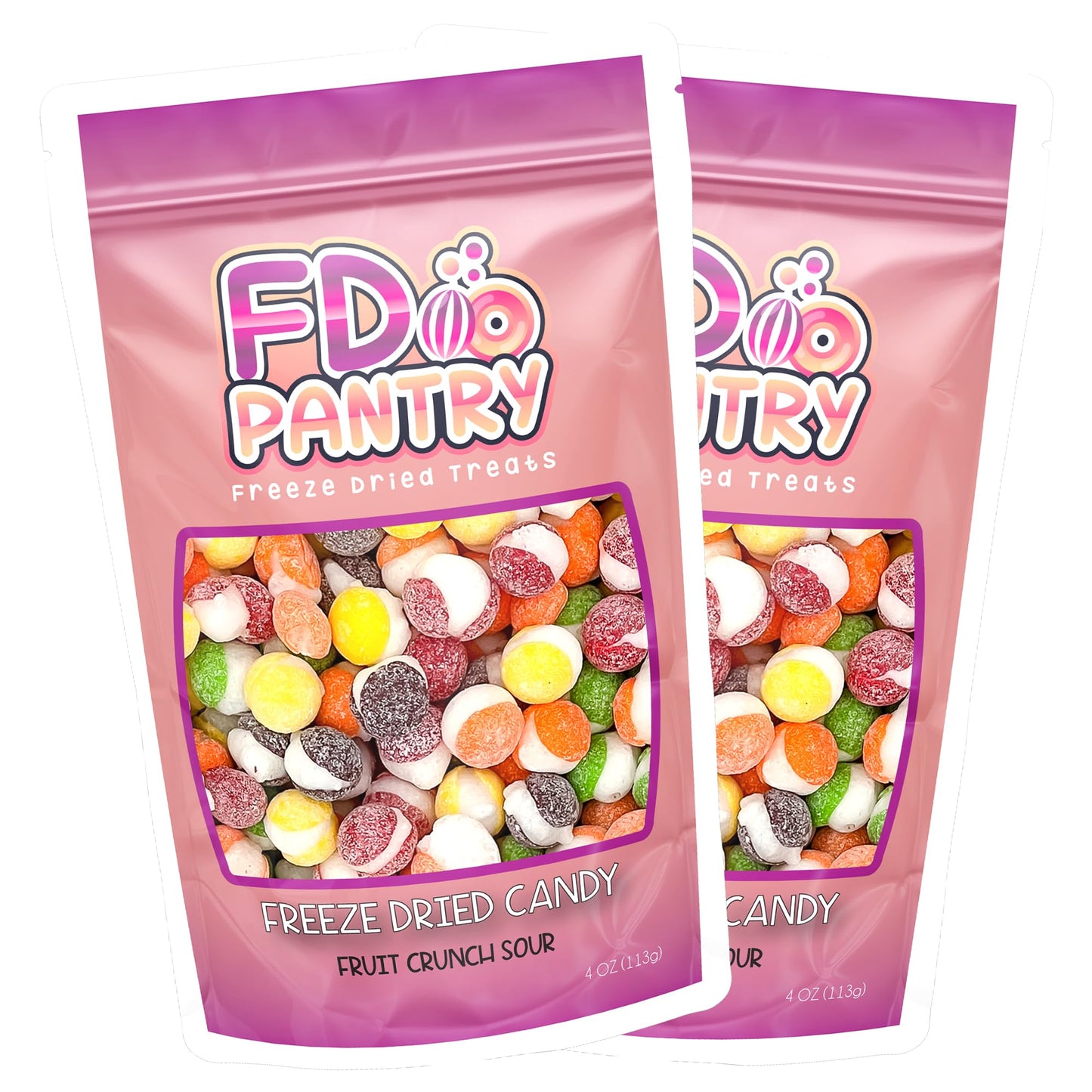 Freeze Dried Candy, Fruit Crunch Sour, 4 oz, 2 Pack, Assorted Strawberry, Orange, Lemon, Grape, Lime Flavors, Bag Pouch, Ideal Gift Snack