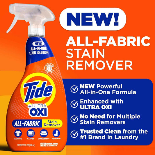 Tide Laundry Stain Remover Spray with Oxi | Stain Remover for Clothes, Carpet, Upholstery, Pet Bedding | Stain Treater Spray for Tough Stains from Wine, Coffee, Grease | 22 Fl Oz (Pack of 2) & 3 Fl Oz
