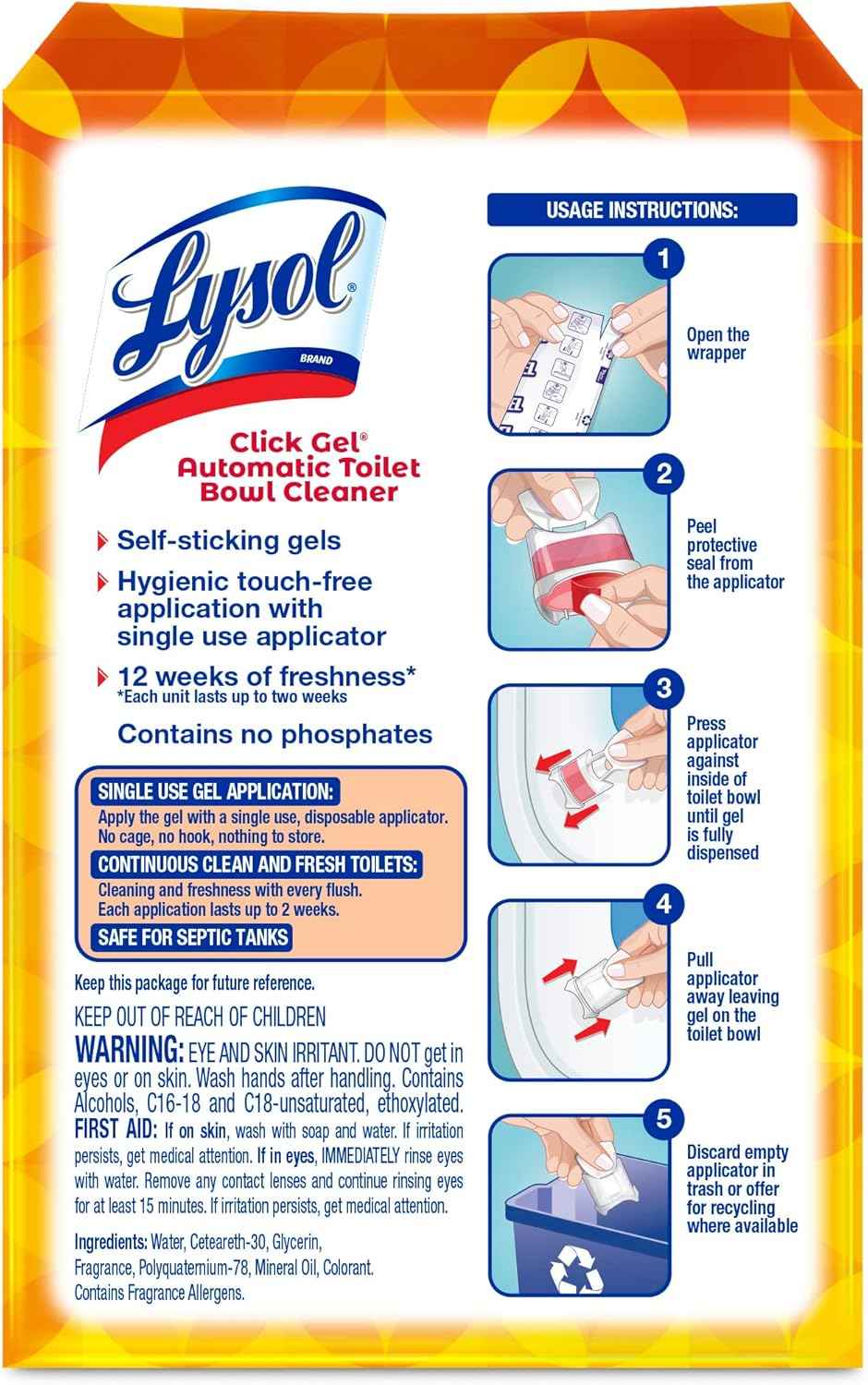 Lysol Click Gel Automatic Toilet Bowl Cleaner, Toilet Gel Stamp, Toilet Freshener, Bathroom Essentials