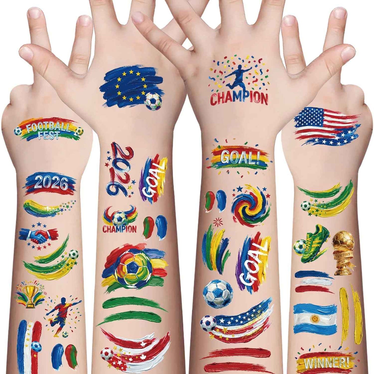 Awinmay 45 Pcs Soccer Tattoos - World Cup Temporary Tattoos for Kids，Adult，Teens，Soccer Party Favors Sports Themed Supplies Fake Tattoo Stickers，World Cup 2026 Merchandise，Kids Goodie Bag Stuffers