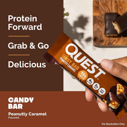 Quest Nutrition Protein Bar, Peanutty Caramel Flavor, 15g Protein, 2g Sugar, Low Sugar, Gluten Free, 12 Count