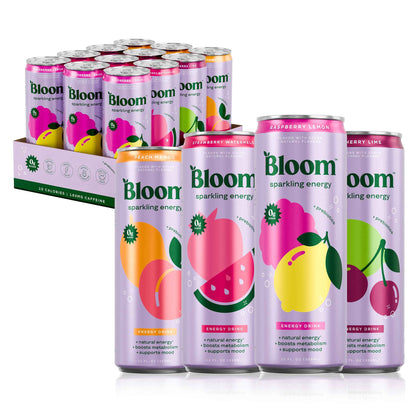 Bloom Nutrition Sparkling Energy Drink - Natural Caffeine, Zero Sugar, 180mg - Antioxidant-Rich with Green Coffee Bean, Green Tea Extract, Prebiotics