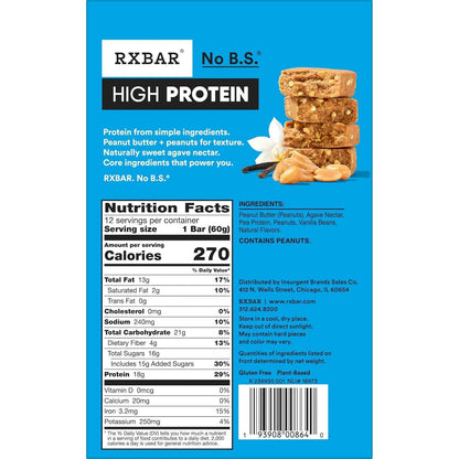 RXBAR High Protein Bars, Gluten Free, Protein Snacks, Vanilla Peanut Butter