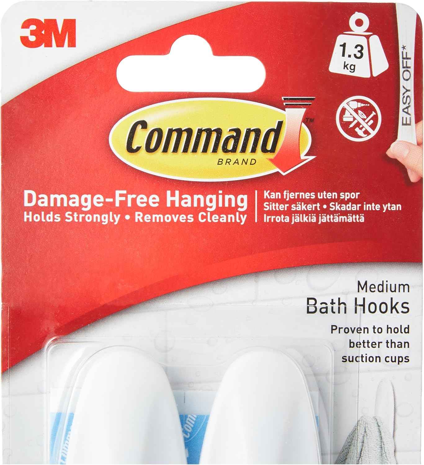 Command Designer Bath Hooks, White, 2-Hooks with Water-Resistant Strips (17081B-ES), Organize Your Dorm