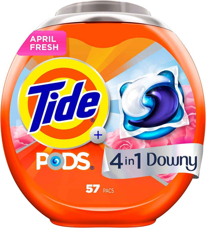 Tide PODS Laundry Detergent soap with a touch of Downy 4-in-1 Detergent, 57 Count, Stain Remover, Freshness, Softness, Fabric Protecter, HE Compaible