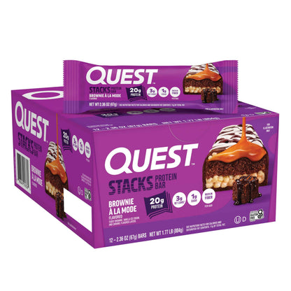 Quest Nutrition Stacks Protein Bars, 20g Protein, 2g Net Carbs, 1g Sugar, High Fiber, Low Sugar, Gluten Free, 12 Count
