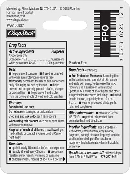ChapStick_Moisturizer_Original_Lip_Balm_Tubes,_SPF_15_and_Skin_Protectant_-_0.15_Oz_(Pack_of_12)