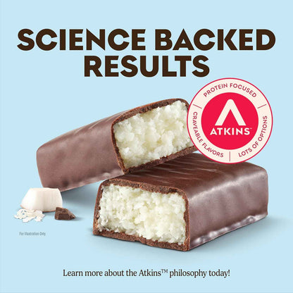 Atkins Endulge Chocolate Coconut Flavored Snack Bar, 1g Sugar, 12g Fiber, Low Sugar Snack, High Fiber Bars, Keto Friendly Treat