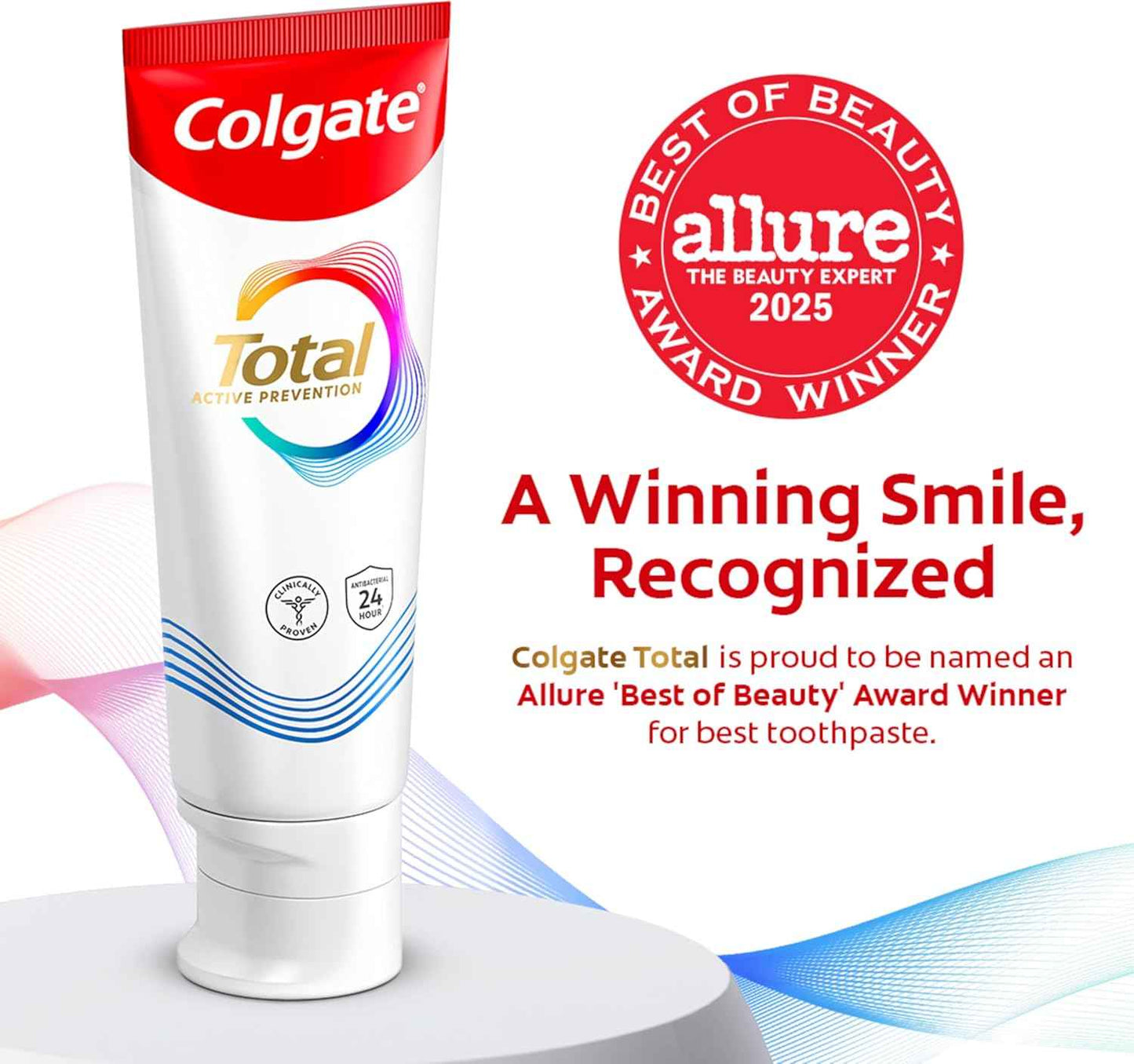 Colgate Total Whitening Toothpaste Paste, Fluoride Antibacterial for Plaque, Gingivitis, Sensitivity, Stain Removal, Clinically Proven, Mint