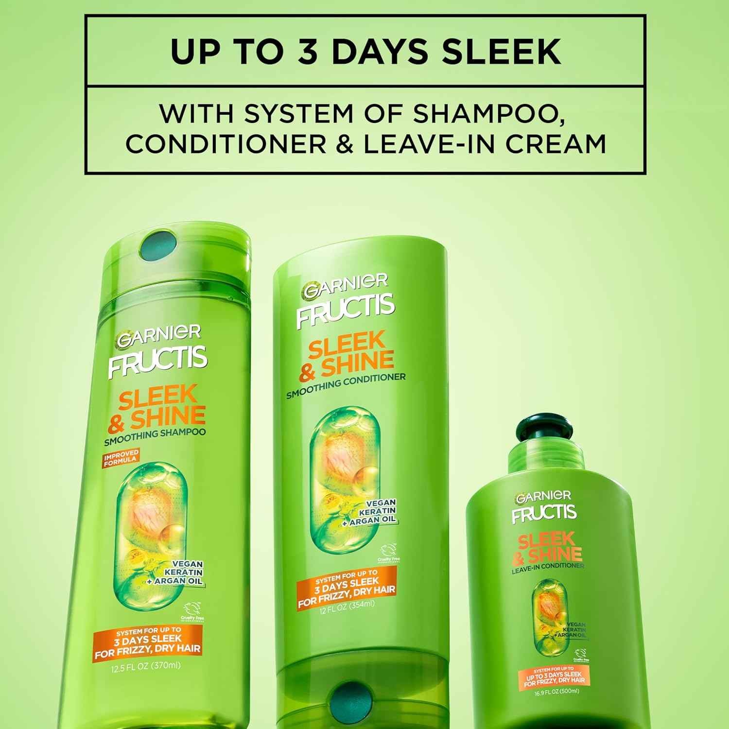 Garnier Fructis Sleek and Shine Intense Smooth Leave In Conditioner, Conditioning Hair Cream for Frizzy, Dry Hair, Plant Keratin + Argan Oil