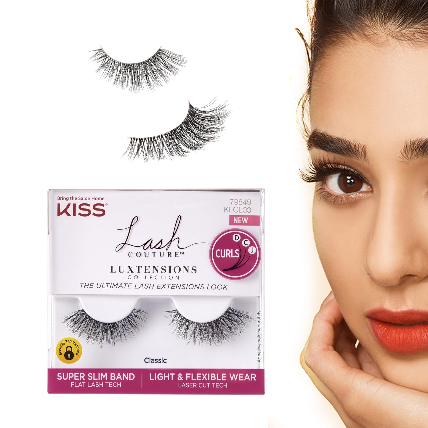 KISS Lash Couture LuXtensions Collection False Eyelashes, Flat Lash Technology, Super Slim Lash Band, Real Lash Extension Fibers, Reusable, Contact Lens Friendly Strip Lashes, Style &amp;#39;Classic&amp;#39;, 1 Pair