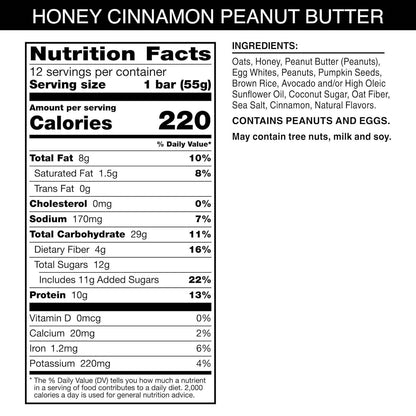 RXBAR Nut Butter and Oat Protein Bars, Protein Snacks, Snack Bars, Honey Cinnamon Peanut Butter, 23.2oz Box (12 Count)
