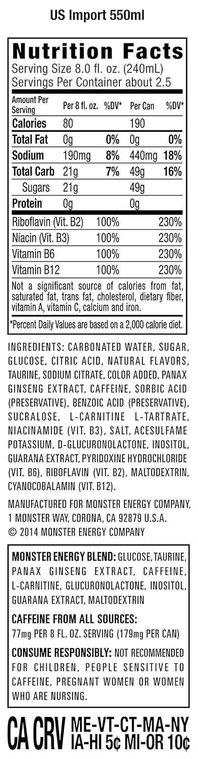 Monster Energy Import, Energy Drink, 18.6 Ounce | Pack of 12