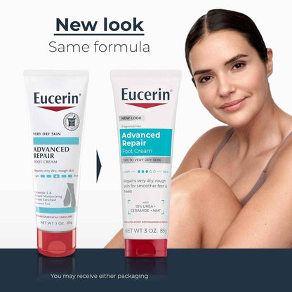 Eucerin Advanced Repair Foot Cream, Urea Enriched, Unscented Foot Cream for Dry Feet and Heels With Triple Moisturizing Complex, Travel Size Moisturizer, 3 OZ Tube, Pack of 3
