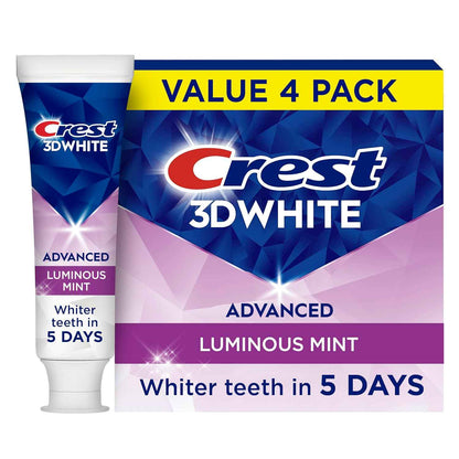 Crest 3D White Advanced, Teeth Whitening Toothpaste for Adults, Cavity Protection Fluoride Toothpaste, Strengthens Enamel, Travel Size Toiletries