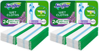 Swiffer Sweep + Mop, Wet Pads Refill, Floor Cleaner for Dirt, Dust, Hair, Cleaning Cloths for Mopping Home, Bathroom, Kitchen, All Purpose Multi-Surface Floor Wipes, Lavender, 24ct