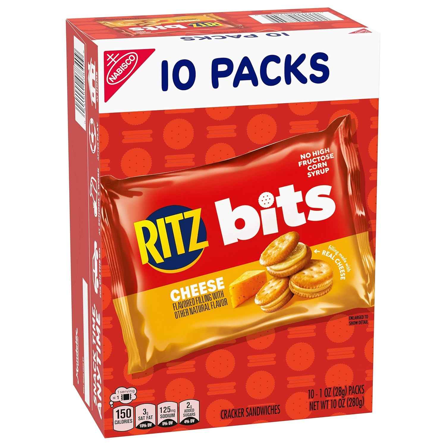 RITZ Bits Cheese Sandwich Crackers, Lunch Snacks, 10 Snack Packs