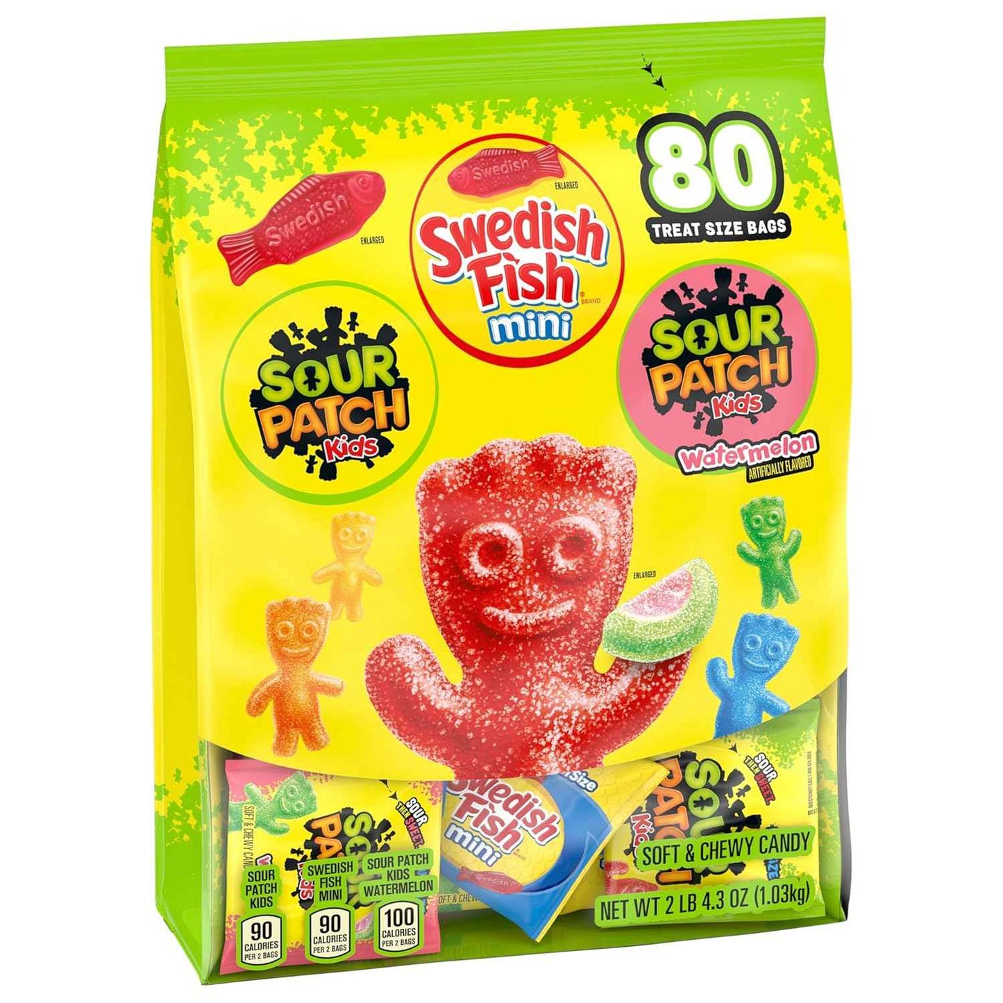 SOUR PATCH KIDS and SWEDISH FISH Mini Soft & Chewy Candy Variety Pack, Bulk Candy, 80 Treat-Size Snack Packs