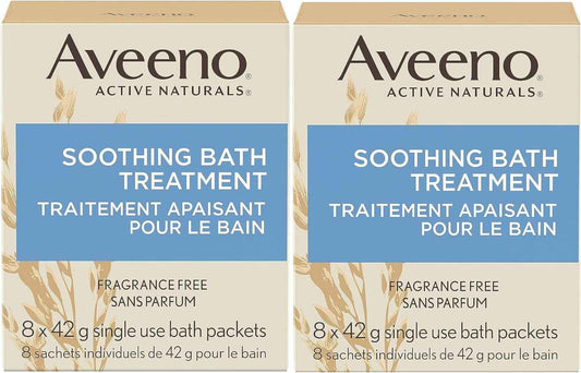 Aveeno Fragrance Free Soothing Bath Treatment, 100% Natural Colloidal Oatmeal, Sensitive Skin Bath Soak for Relief of Dry, Itchy, Irritated Skin Due to Eczema & Hives, Bath Packets