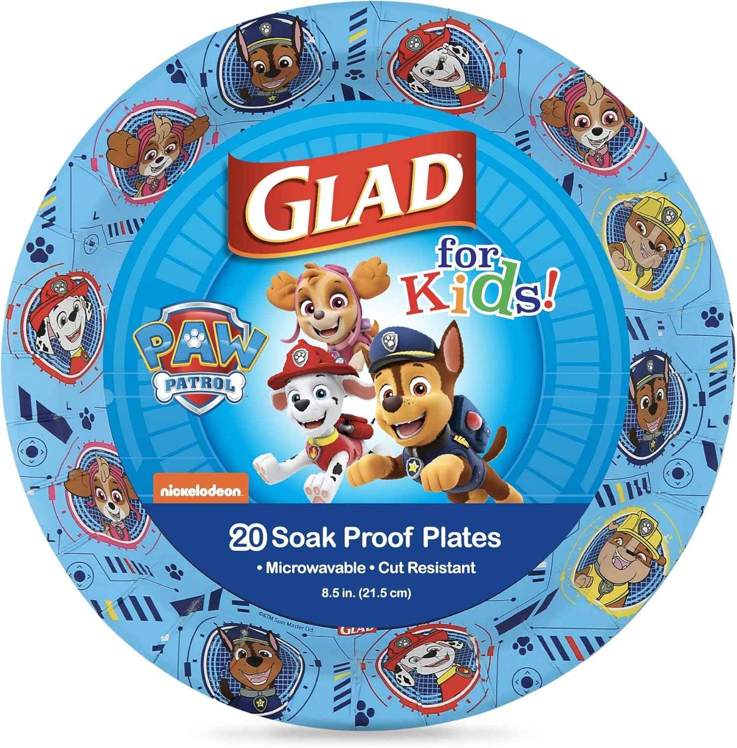 Glad for Kids Paw Patrol Disposable Paper Plates, Heavy Duty Soak Proof Microwavable Kids Plates for Parties, Birthdays, and Everyday Meals, Core Pups Blue