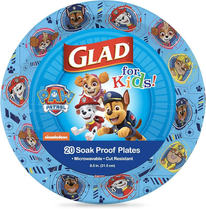 Glad for Kids Paw Patrol Disposable Paper Plates, Heavy Duty Soak Proof Microwavable Kids Plates for Parties, Birthdays, and Everyday Meals, Core Pups Blue