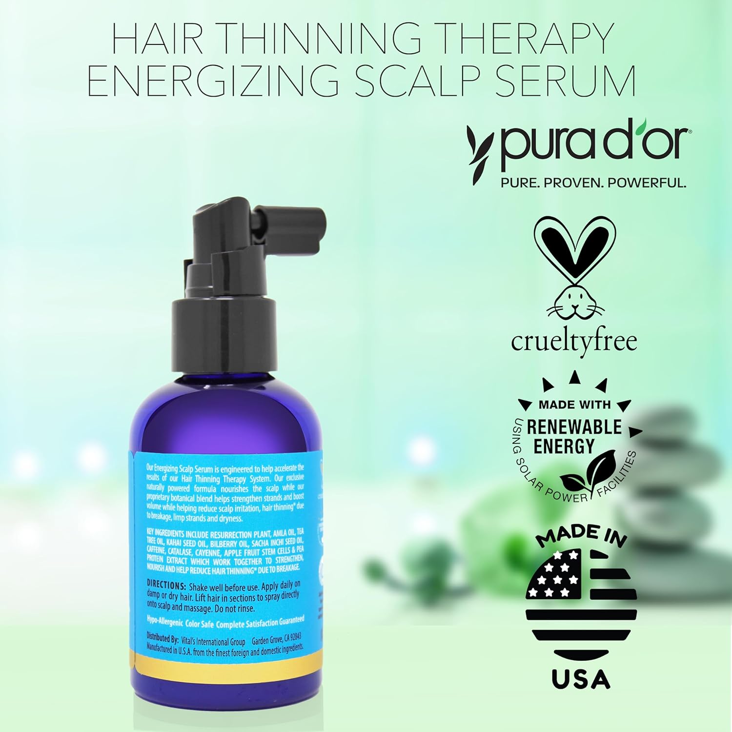 PURA_D'OR_Hair_Thinning_Therapy_Energizing_Scalp_Serum_4oz_w/Copper_Tripeptide,_Biotin,_Caffeine,_Plant_Stem_Cell,_Catalase_&_DHT_Balance,_Rosemary_Green_Tea_Leaf_Extract,_All_Hair_Types,_Men_Women
