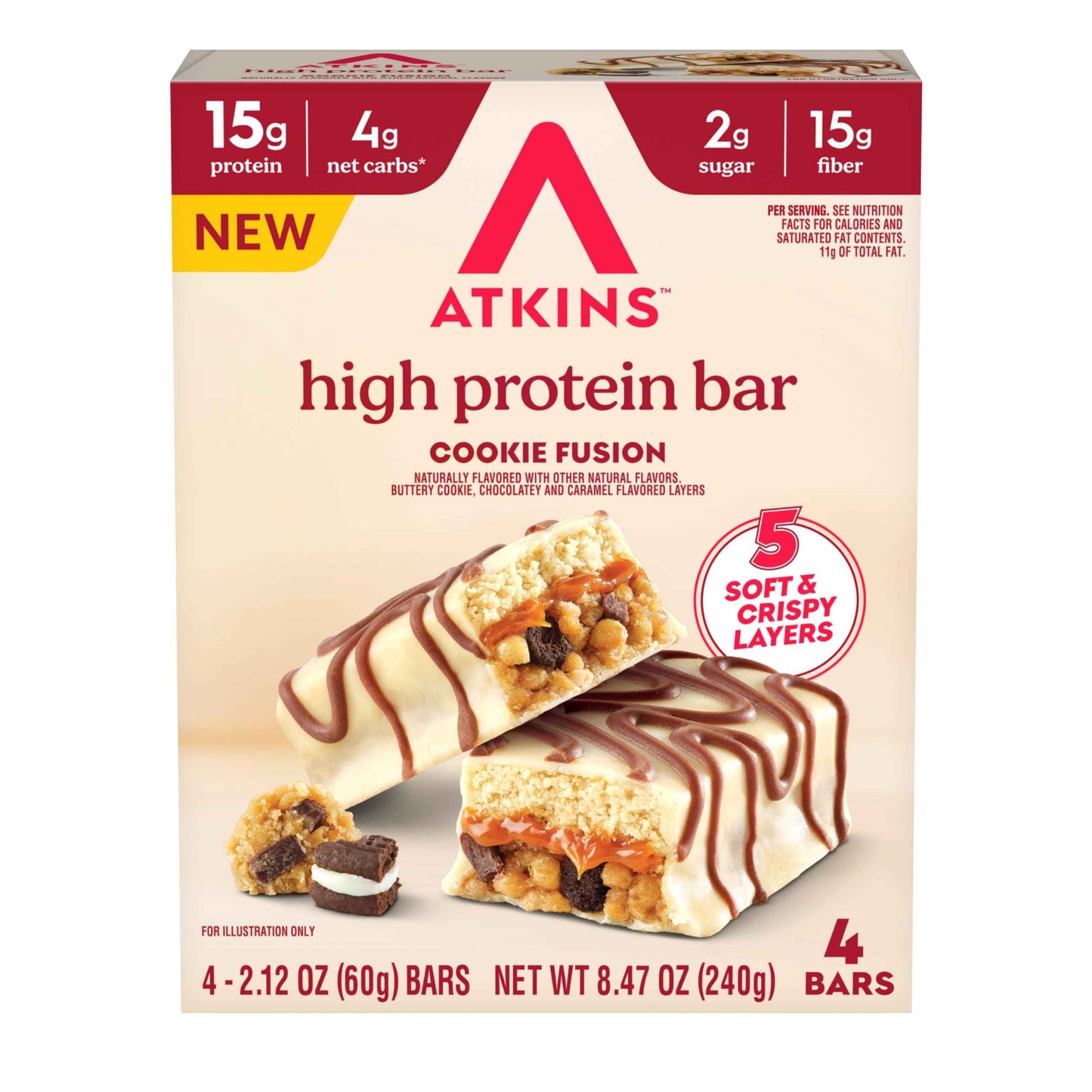 Atkins High Protein Bars, 15g of Protein, 4g Net Carbs, Keto Protein Bars, Low Sugar