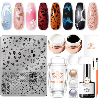 modelones 32 PCS Gel Nail Polish Set, 28 Colors Gel Polish with No Wipe Base Coat, Glitter & Glossy & Matte Top Coat Black Brown Red Purple Soak Off LED Nail Art Kit Salon at Home