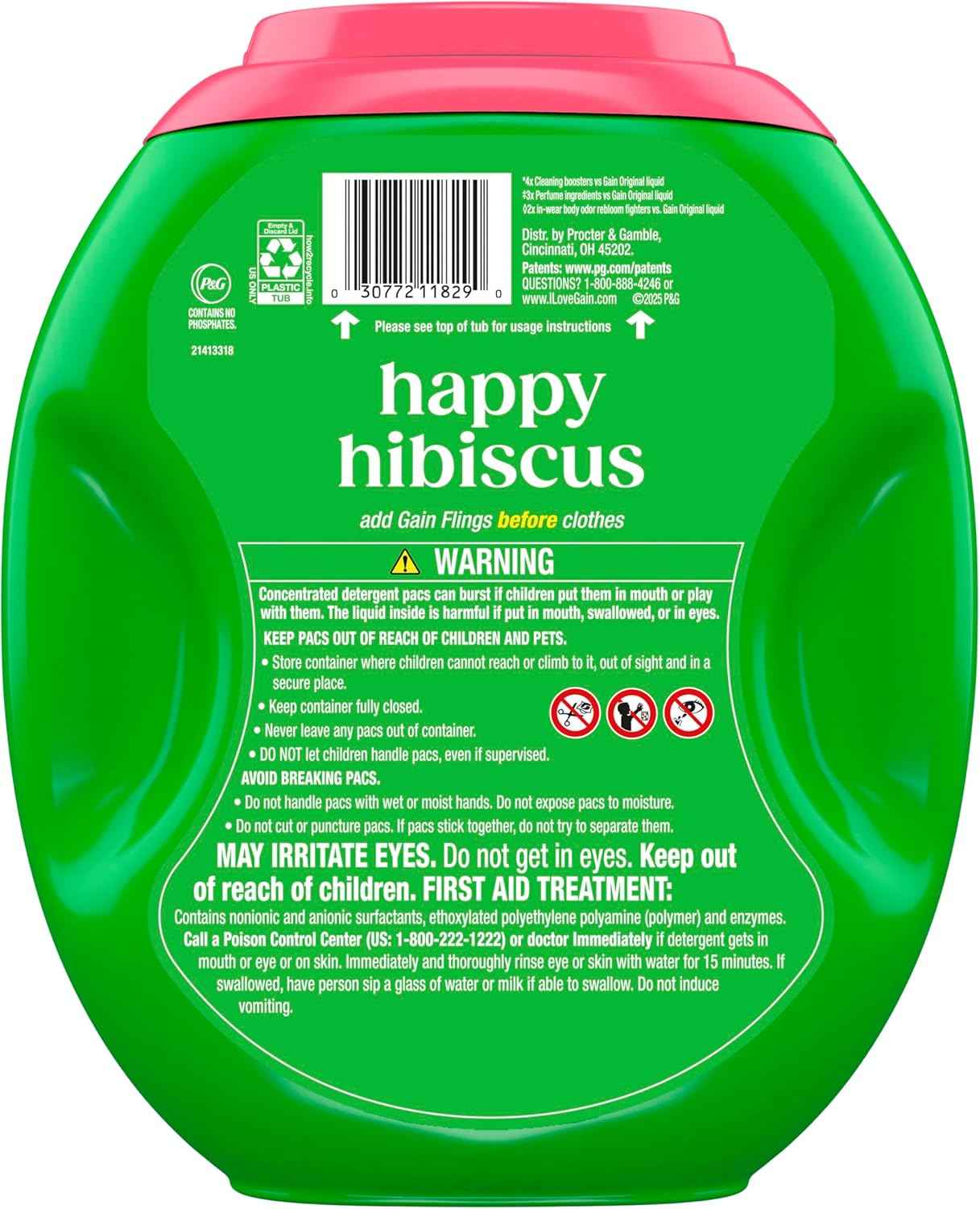 Gain Plus Flings Liquid Washing Detergent Pods, Gain's Best Clean, All-In-One, Happy Hibiscus Scent Laundry Pacs