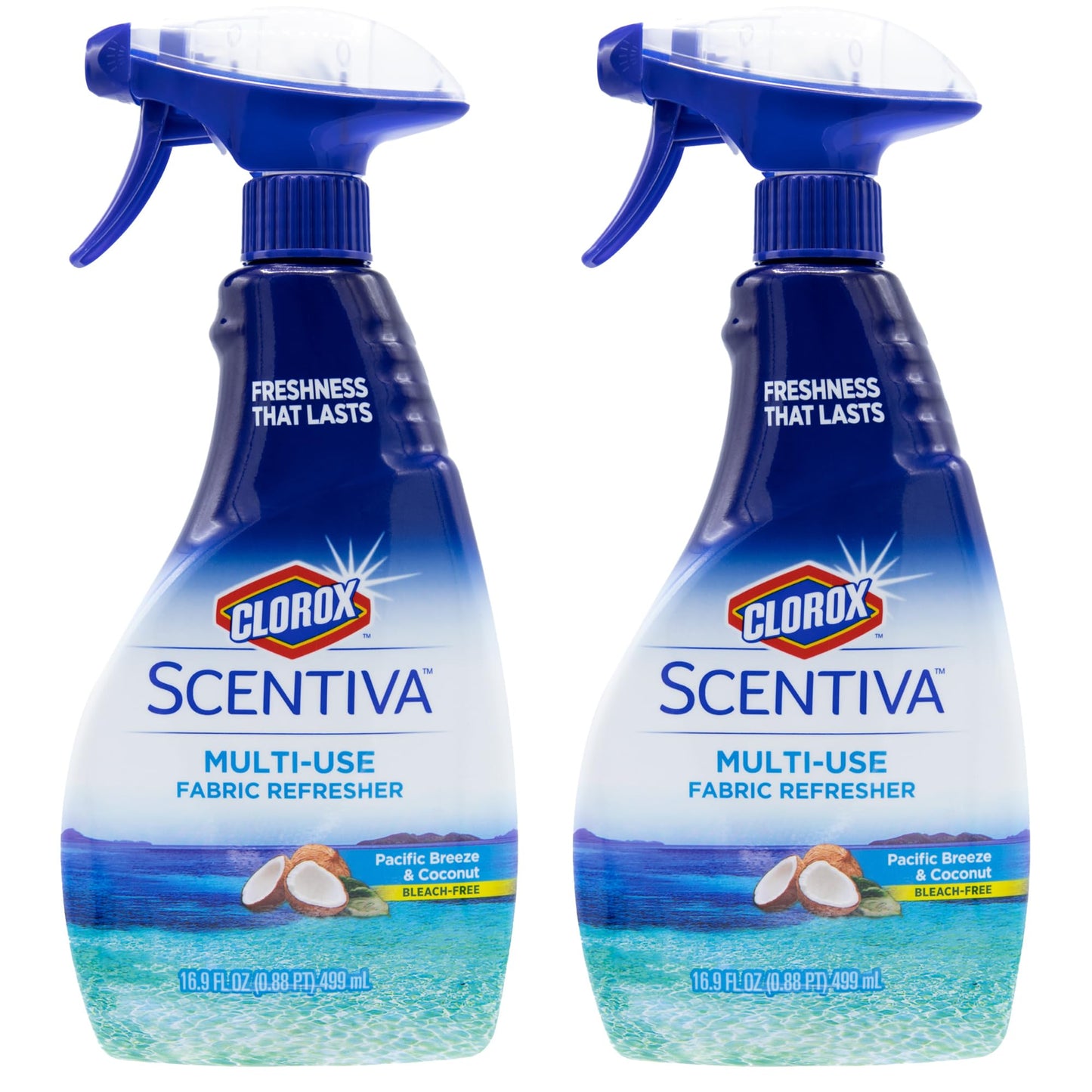 Clorox Scentiva Fabric Refresher Spray for Household Home Fabrics, Odor Refreshing Spray for Upholstery, Curtains, Bedding and Carpets, Pacific Breeze Coconut Scent, 16.9 Fl Oz - 2 Pack