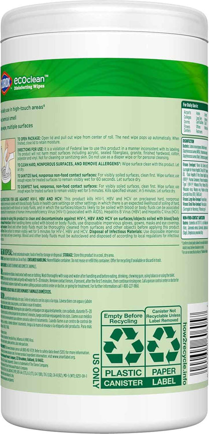 CloroxPro Clorox EcoClean Disinfecting Wipes, Multipurpose 100% Plant Based Cleaning Cloths, Antibacterial Disinfectant, Safe for Multi Surface Use