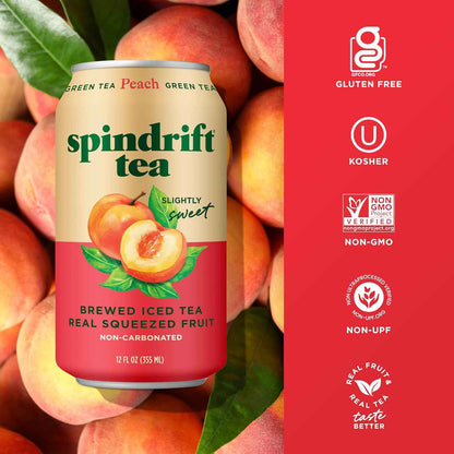 Spindrift Brewed Iced Tea, Made with Real Squeezed Fruit, No Carbonation, Slightly Sweet, 12 Fl Oz Cans