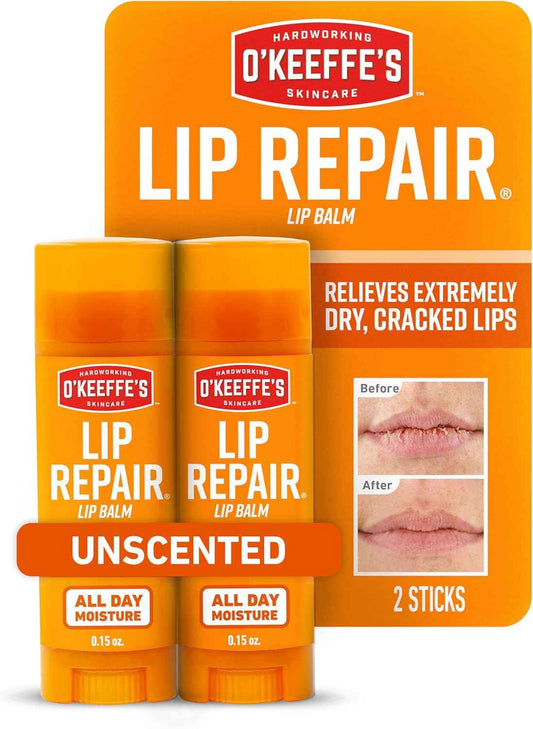 O'Keeffe's Lip Repair Unscented Lip Balm for Dry, Cracked Lips - Stick (Twin Pack) - Moisturizer for Very Dry Lips