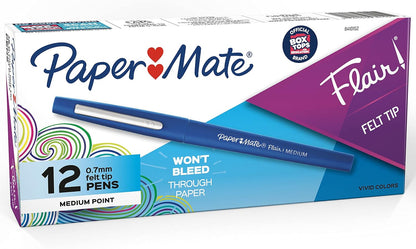 Paper_Mate_Flair_Felt_Tip_Pens,_Medium_Point_(0.7mm),_Blue,_12_Count_-_Teacher_Supplies,_Arts_&_Crafts,_Back_to_School