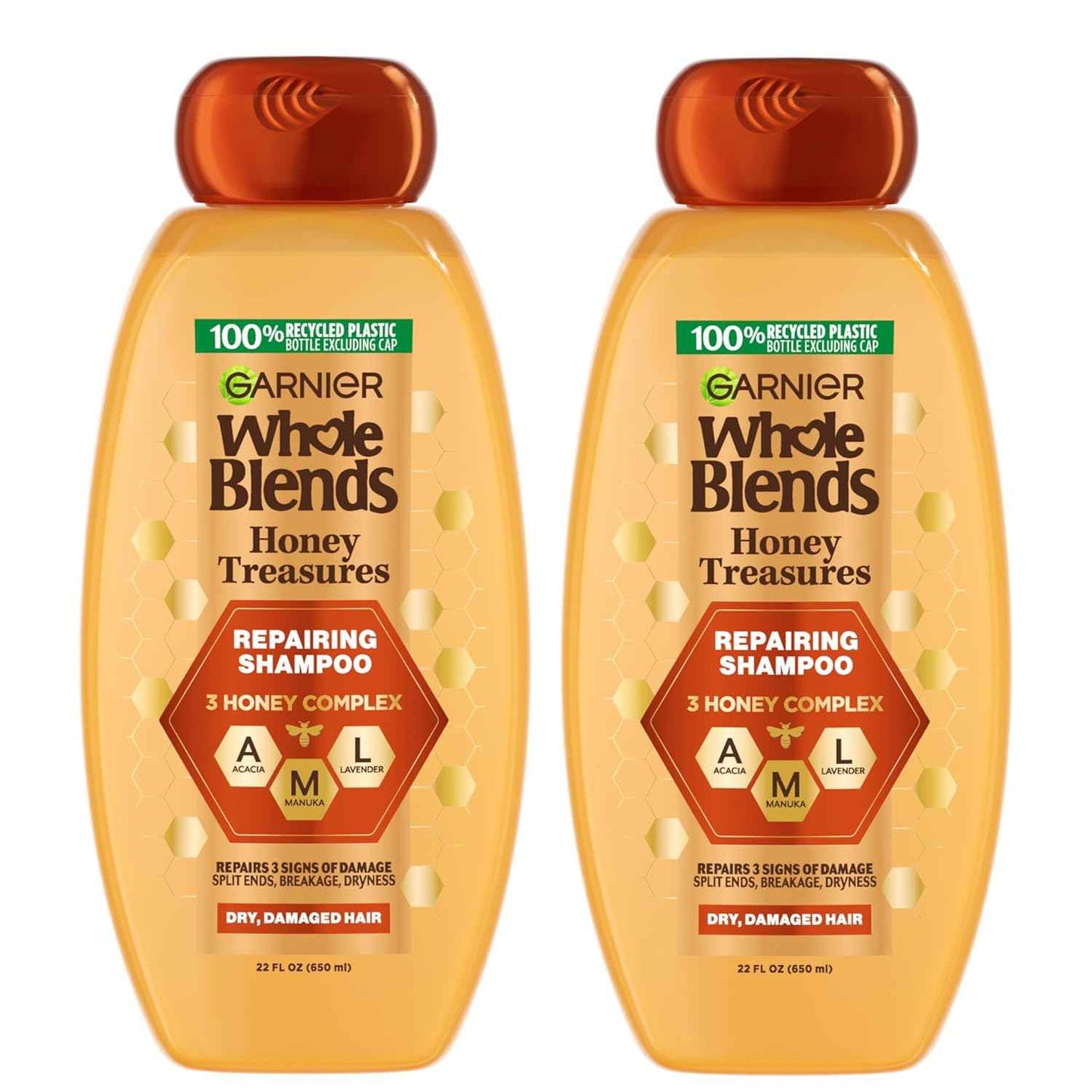 Garnier Whole Blends Honey Treasures Repairing Shampoo, for Dry, Damaged Hair