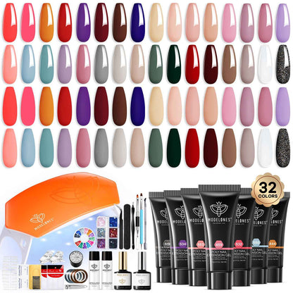Modelones Poly Gel Nail Kit 3 Colors White Apricot with Slip Solution Dual Nail Forms Top Base Coat Extension Builder Gel Enhancement Professional Starter Kit DIY Nail Art Salon Use