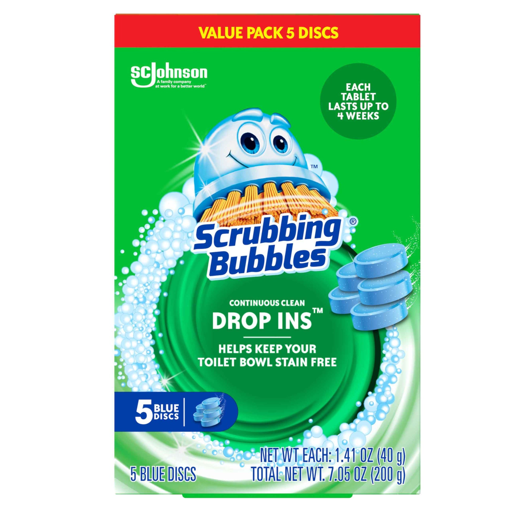 Scrubbing Bubbles Continuous Clean Toilet Drop-Ins, Automatic Blue Toilet Bowl Cleaner, Septic-Safe Tank Tablets Remove Hard Water Minerals & Limescale, Stain & Smell Protection
