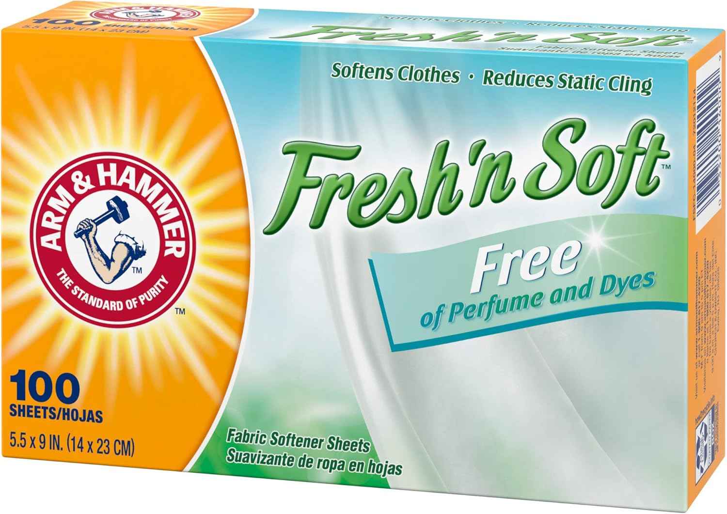 Arm & Hammer Fabric Softener Sheets, Free of Perfumes and Dyes, 100 ct