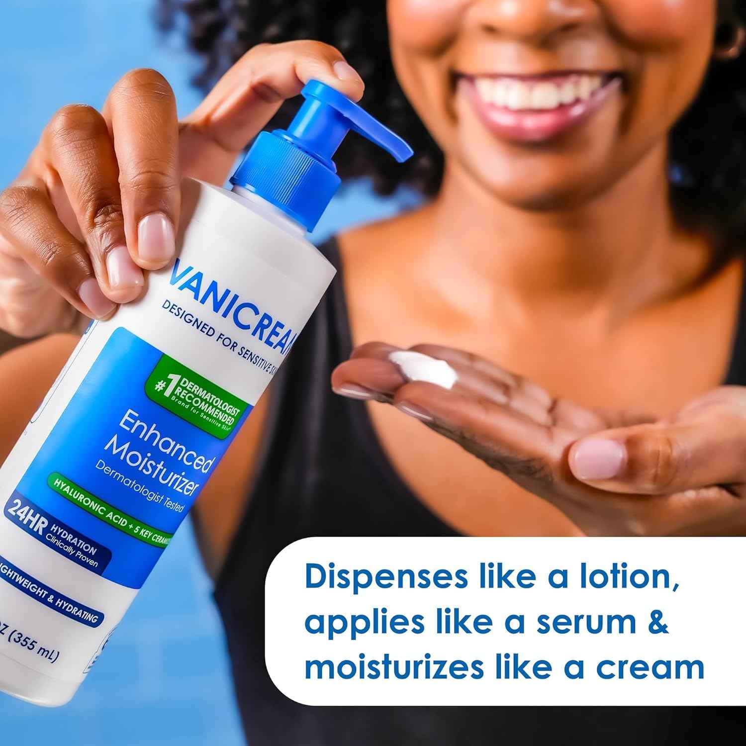 Vanicream Enhanced Moisturizer, 12 Fl Oz, Daily Body Lotion for Dry, Sensitive Skin, Clinically Tested 24Hr Hydration with Hyaluronic Acid, Glycerin & Ceramides, Formulated without Common Irritants