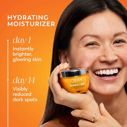 Olay Vitamin C MAX Face Moisturizer, Brightening Cream for Women, Hydrating, Evens Tone, Dark Spot & Hyperpigmentation Reduction, Glowing Skin Care - Niaciniamide, Peptides