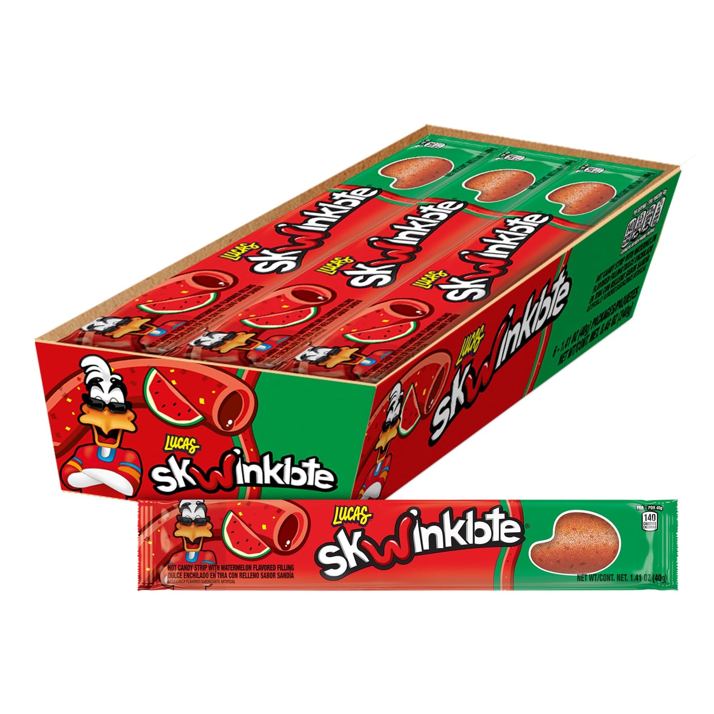 Lucas Skwinklote Watermelon Flavor Sweet and Sour Candy Strip, 1.41oz - 6 Pieces Pack for Treats, Snack, Parties, Piñatas – Sweet &amp;amp; Sour Easter&amp;#39;s Candy, Perfect for Easter Baskets