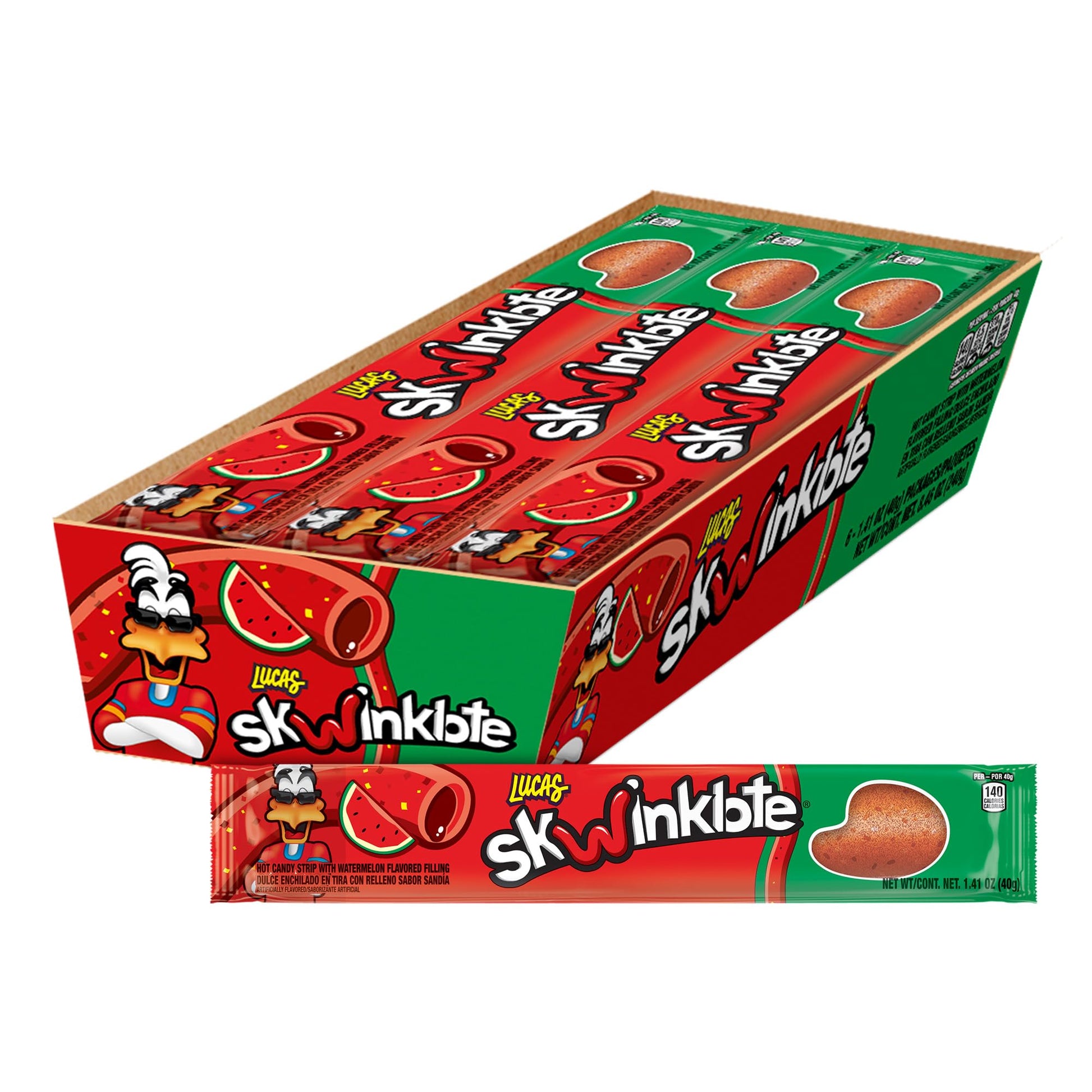 Lucas Skwinklote Watermelon Flavor Sweet and Sour Candy Strip, 1.41oz - 6 Pieces Pack for Treats, Snack, Parties, Piñatas – Sweet &amp;amp; Sour Easter&amp;#39;s Candy, Perfect for Easter Baskets